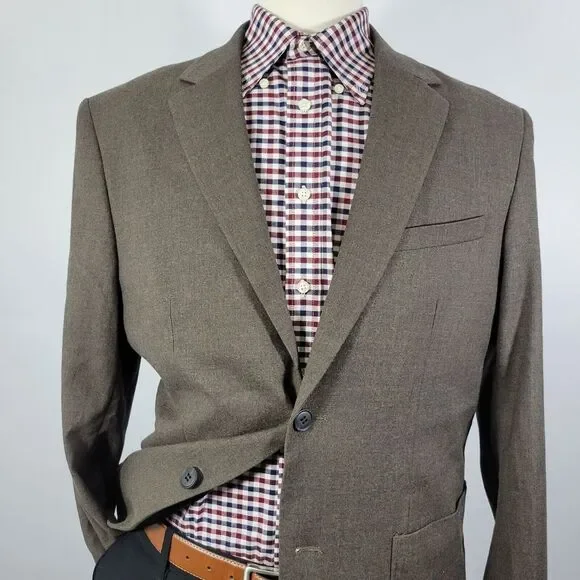 H&M Men's Flannel Sport Coat Blazer Two Button Brown Poly Blend‎ Regular Fit 42R